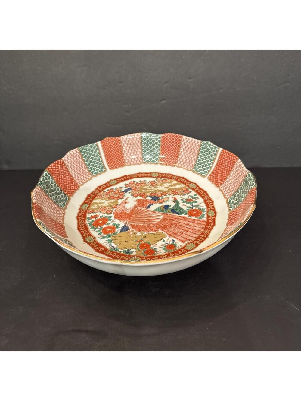 Imari Peacock Serving Bowl by Arita Japan 9.75” Wide Gorgeous